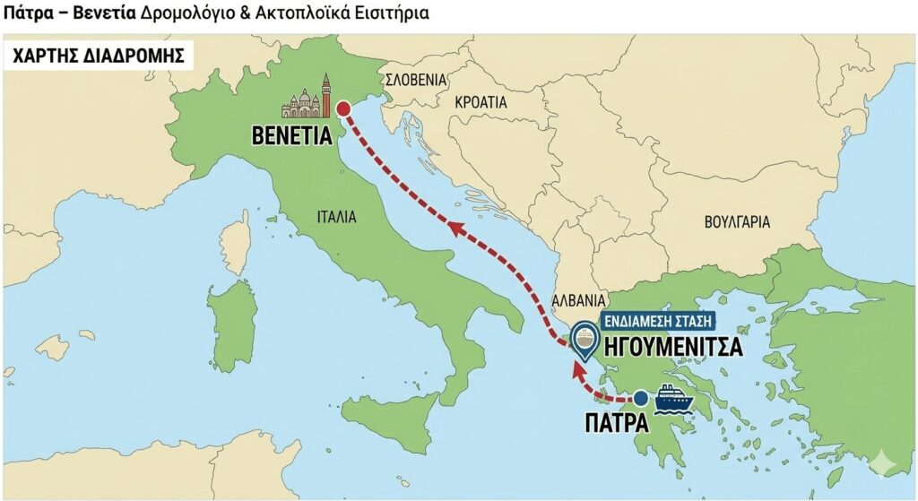 Πάτρα – Βενετία Δρομολόγιο & Ακτοπλοϊκά Εισιτήρια Πάτρα – Βενετία πλιο